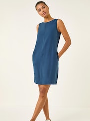 Roman Blue Seam Detail Pocket Shift Dress - Image 1 of 5
