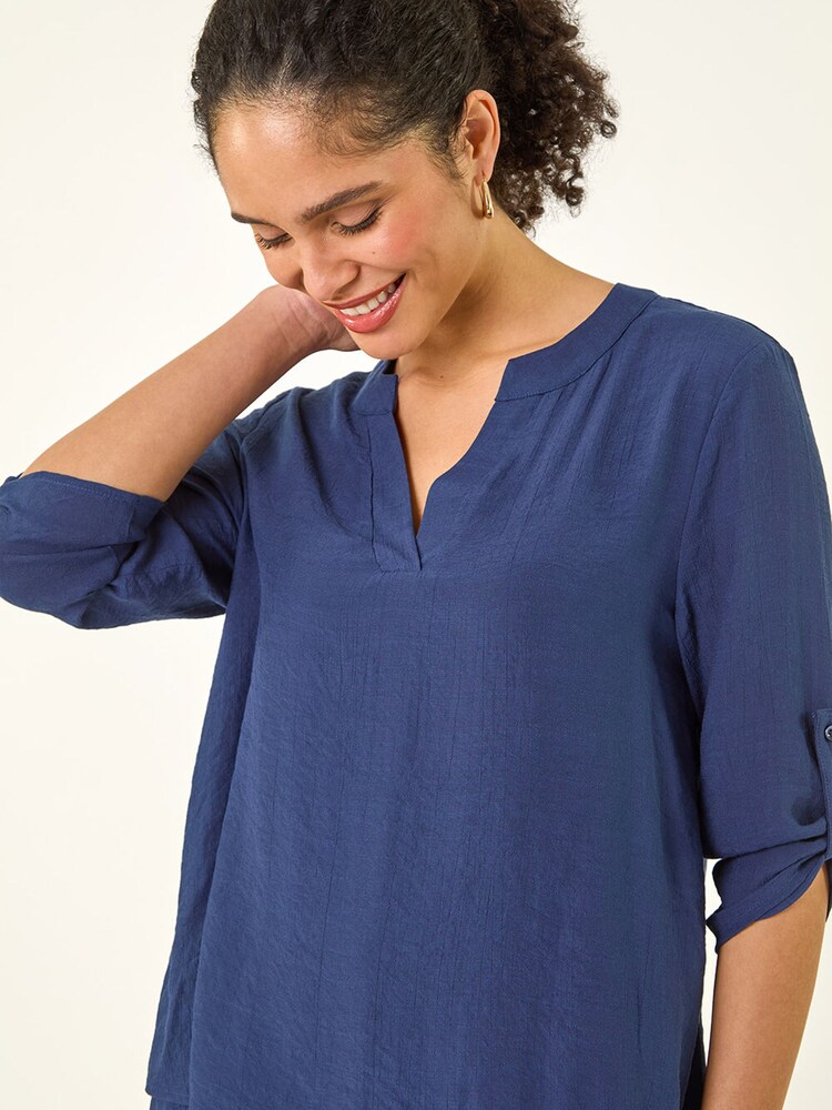Roman Blue V-Neck Wrap Hem Tunic Top - Image 1 of 5