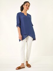 Roman Blue V-Neck Wrap Hem Tunic Top - Image 2 of 5