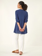 Roman Blue V-Neck Wrap Hem Tunic Top - Image 3 of 5