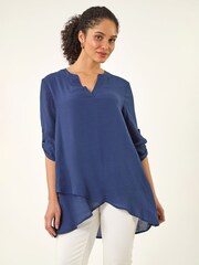 Roman Blue V-Neck Wrap Hem Tunic Top - Image 4 of 5