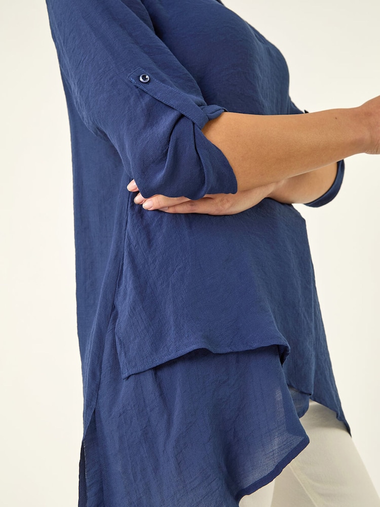 Roman Blue V-Neck Wrap Hem Tunic Top - Image 5 of 5