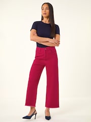 Roman Red Petite Cotton Frayed Hem Trousers - Image 2 of 5