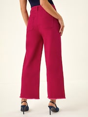Roman Red Petite Cotton Frayed Hem Trousers - Image 3 of 5