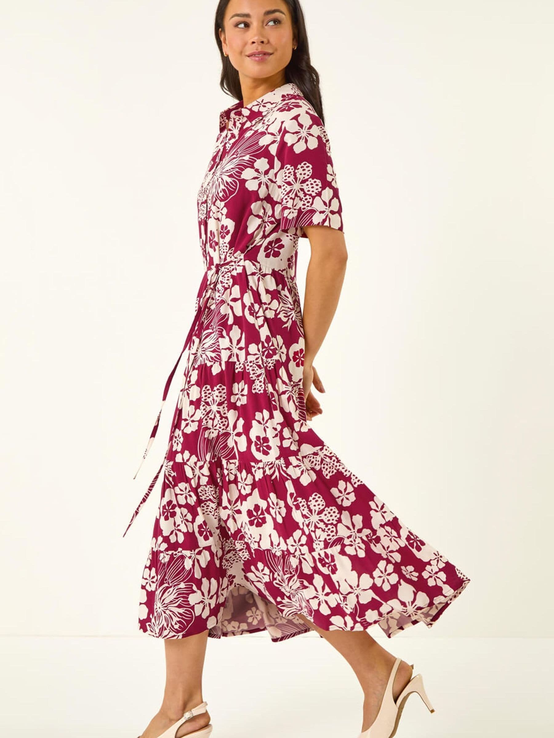 new look shirt dress New Look Cream Floral Print Button Up Midi Shirt Dress