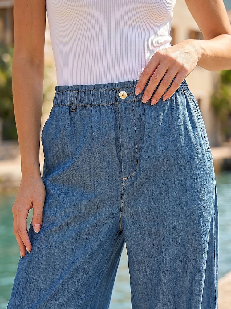 Roman Blue Petite Cropped Wide Leg Denim Trousers - Image 4 of 4