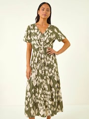 Roman Green Petite Abstract Print Tiered Midi Dress - Image 3 of 5