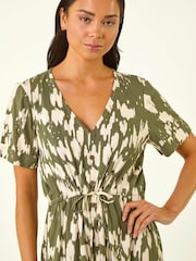 Roman Green Petite Abstract Print Tiered Midi Dress - Image 4 of 5