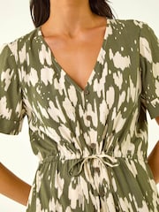Roman Green Petite Abstract Print Tiered Midi Dress - Image 5 of 5