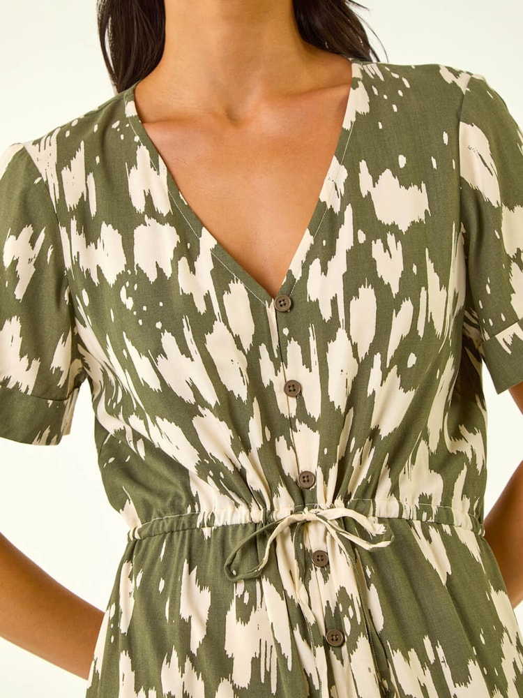 Roman Green Petite Abstract Print Tiered Midi Dress - Image 5 of 5