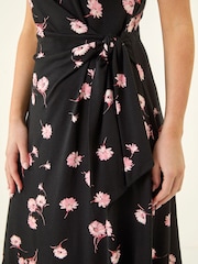 Roman Black Petite Floral Side Tie Midi Dress - Image 5 of 5