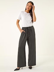 Roman Black Petite Stripe Pull On Stretch Trousers - Image 2 of 5