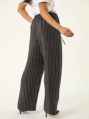 Roman Black Petite Stripe Pull On Stretch Trousers - Image 3 of 5
