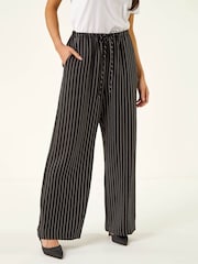 Roman Black Petite Stripe Pull On Stretch Trousers - Image 4 of 5