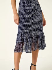 Roman Blue Petite Spot Frill Hem Dress - Image 5 of 5