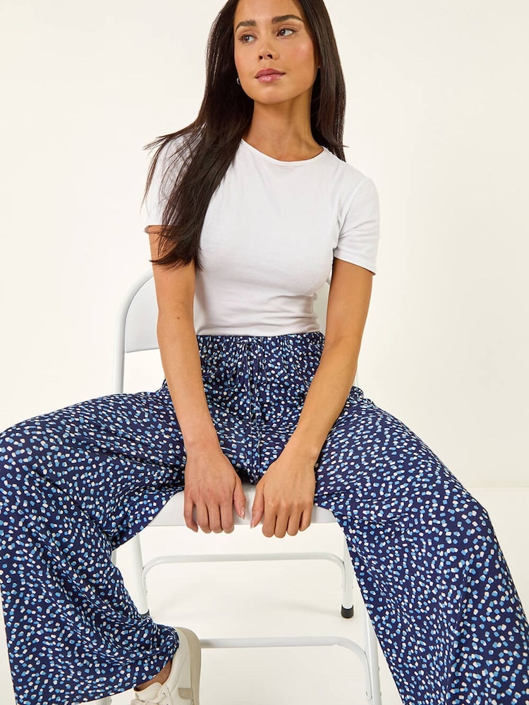 Roman Blue Petite Spot Wide Leg Trousers - Image 1 of 5 Roman Blue Petite Spot Wide Leg Trousers - Image 1 of 5