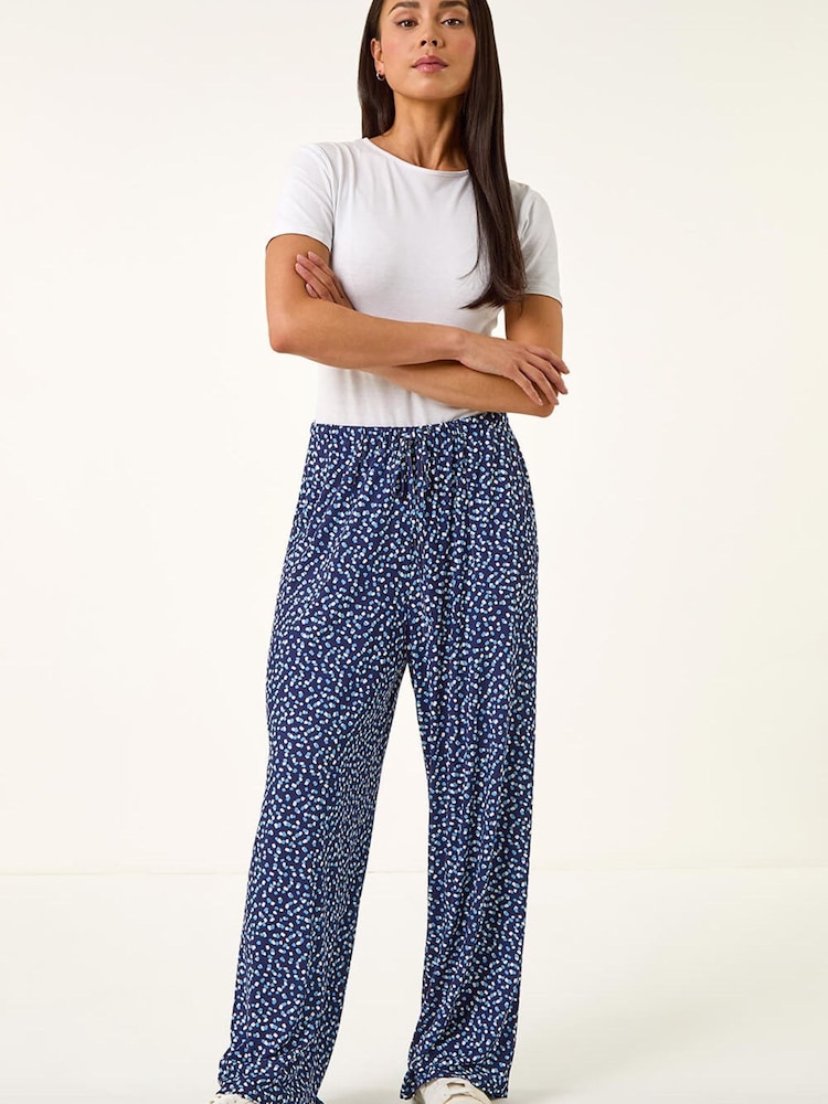 Roman Blue Petite Spot Wide Leg Trousers - Image 2 of 5 Roman Blue Petite Spot Wide Leg Trousers - Image 2 of 5