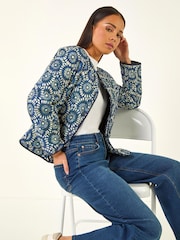 Roman Blue Petite Geo Quilted Puffer Jacket - Image 1 of 5