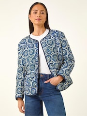 Roman Blue Petite Geo Quilted Puffer Jacket - Image 4 of 5