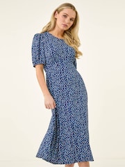 Roman Blue Petite Abstract Stretch Midi Dress - Image 4 of 5