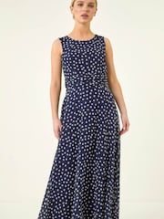 Roman Blue Petite Spot Print Ruched Maxi Dress - Image 4 of 5