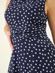 Roman Blue Petite Spot Print Ruched Maxi Dress - Image 5 of 5