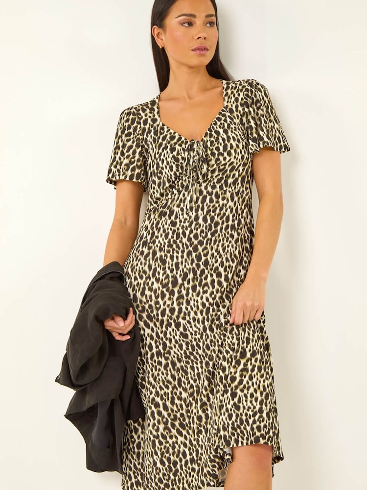 Roman Green Petite Animal Print Drawstring Midi Dress - Image 1 of 5