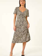 Roman Green Petite Animal Print Drawstring Midi Dress - Image 2 of 5