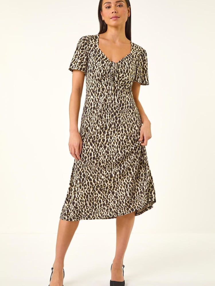 Roman Green Petite Animal Print Drawstring Midi Dress - Image 2 of 5