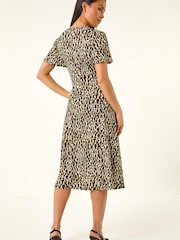 Roman Green Petite Animal Print Drawstring Midi Dress - Image 3 of 5