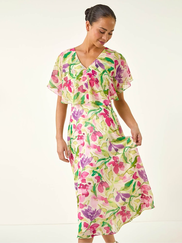 Roman White Petite Leaf Side Ruched Midi Dress - Image 2 of 5