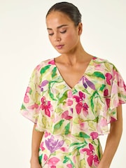 Roman White Petite Leaf Side Ruched Midi Dress - Image 4 of 5