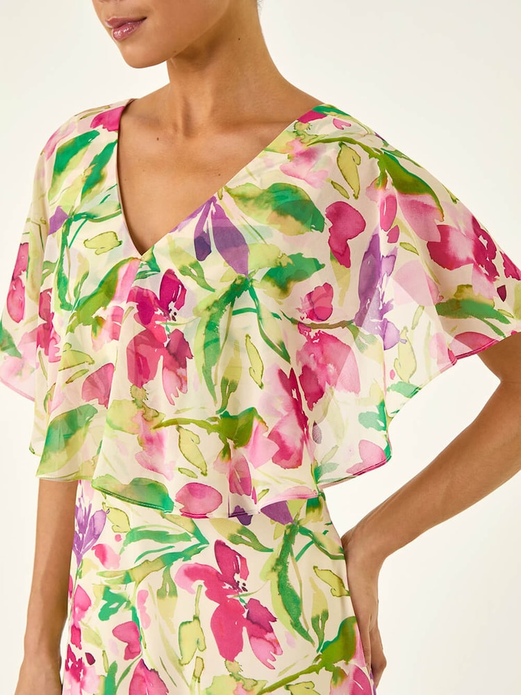 Roman White Petite Leaf Side Ruched Midi Dress - Image 5 of 5