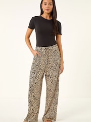 Roman Natural Petite Animal Print Wide Leg Trousers - Image 2 of 5
