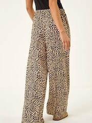 Roman Natural Petite Animal Print Wide Leg Trousers - Image 3 of 5