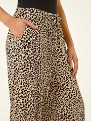 Roman Natural Petite Animal Print Wide Leg Trousers - Image 5 of 5