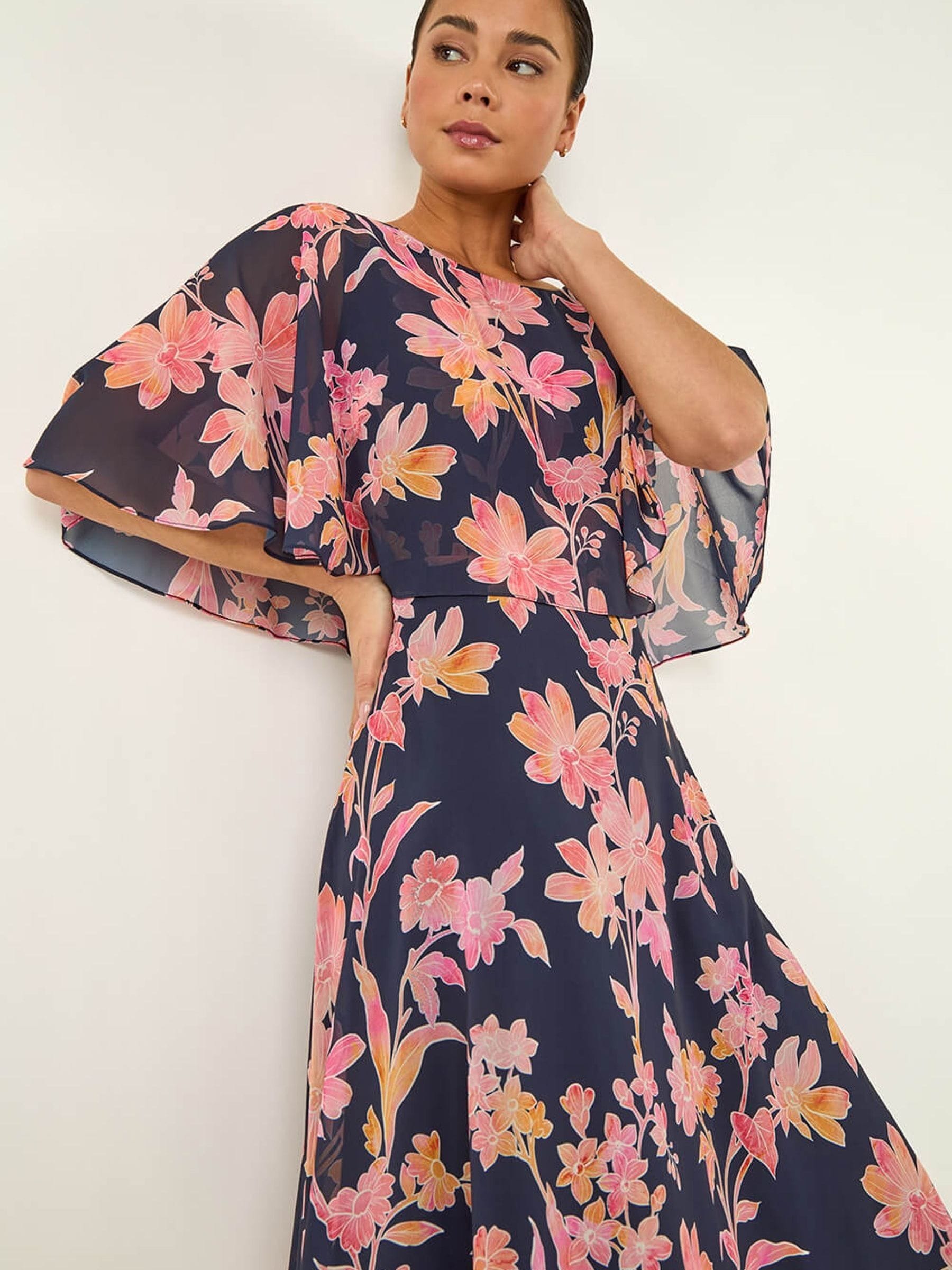 Roman Women's Blue Petite Floral Cape Dress - Image 1