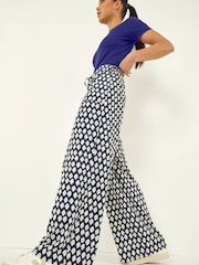Roman Blue Petite Geo Print Wide Leg Stretch Trousers - Image 1 of 5