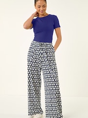 Roman Blue Petite Geo Print Wide Leg Stretch Trousers - Image 2 of 5