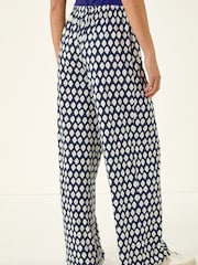 Roman Blue Petite Geo Print Wide Leg Stretch Trousers - Image 3 of 5
