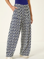 Roman Blue Petite Geo Print Wide Leg Stretch Trousers - Image 4 of 5