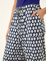 Roman Blue Petite Geo Print Wide Leg Stretch Trousers - Image 5 of 5