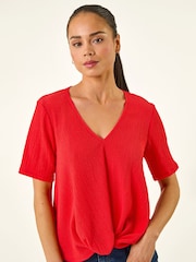 Roman Red Petite Textured Twist Hem Top - Image 4 of 5
