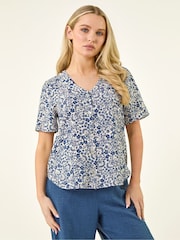 Roman Blue Petite Button Blouse - Image 4 of 5