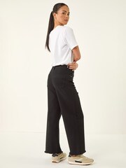 Roman Black Petite Cotton Frayed Hem Trousers - Image 1 of 5