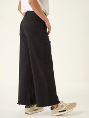 Roman Black Petite Cotton Frayed Hem Trousers - Image 3 of 5