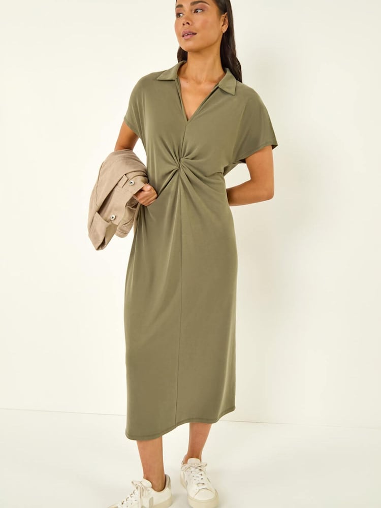 Roman Green Petite Twist Waist Midi Dress - Image 1 of 5