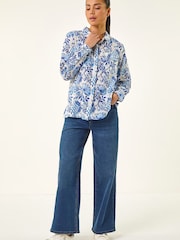 Roman Blue Petite Floral Embroidered Blouse - Image 2 of 5