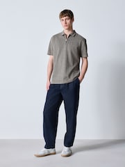 Καφετί - Herringbone Zip Neck Polo Shirt - Εικόνα 2 από 10