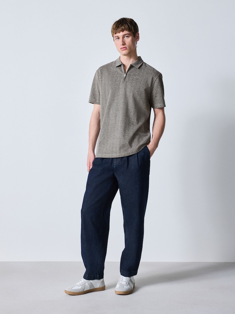 Καφετί - Herringbone Zip Neck Polo Shirt - Εικόνα 2 από 10
